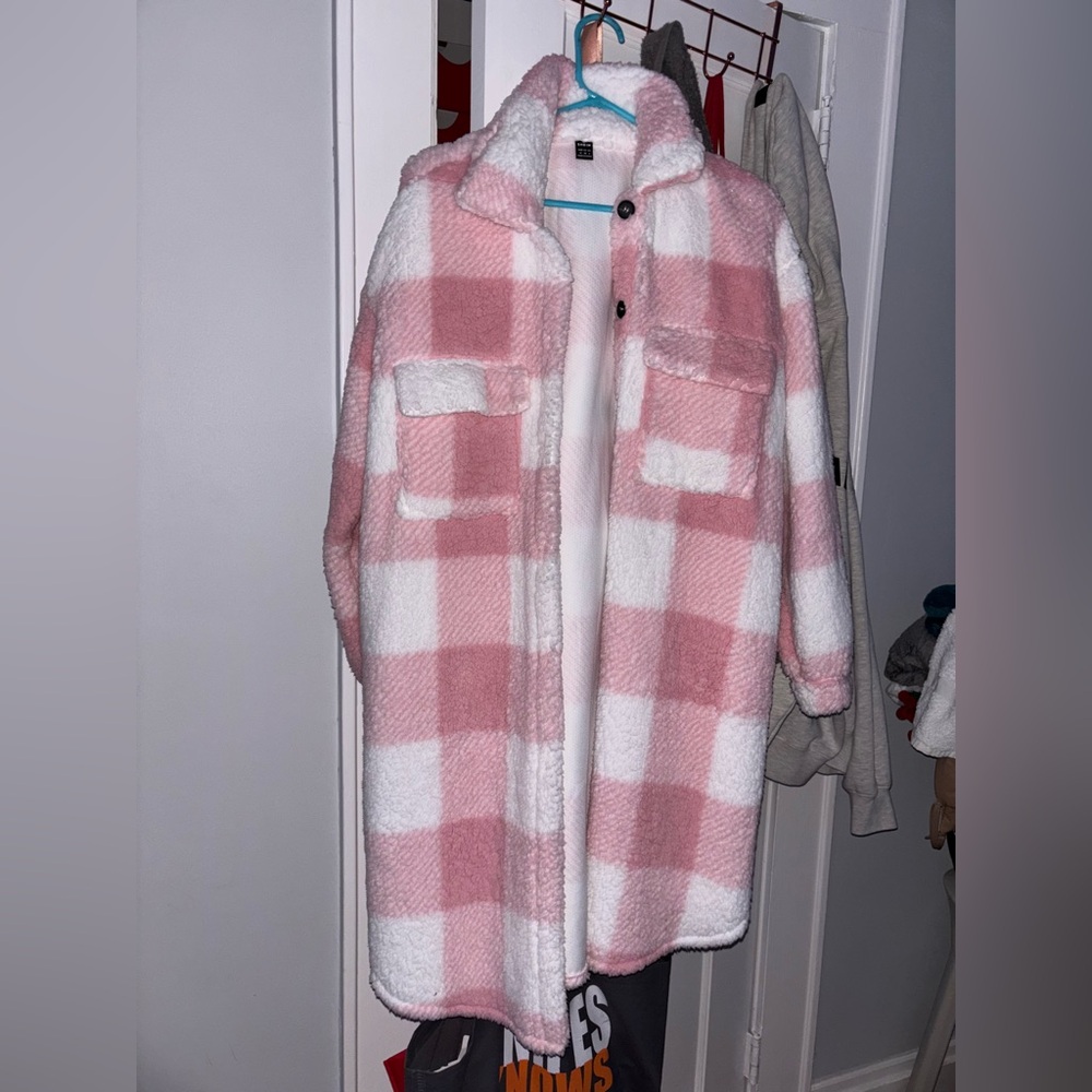 SHEIN Pink and White Sherpa Jacket